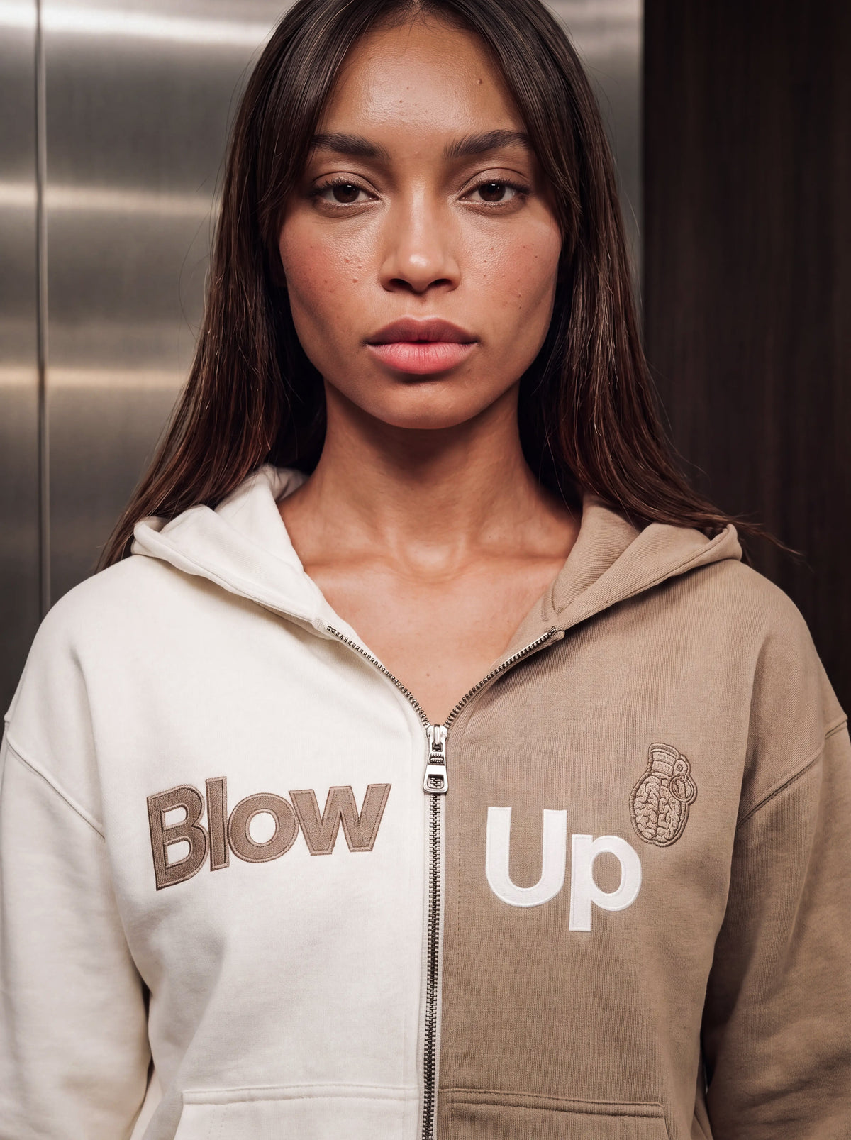 Cropped Hoodie Ivory & Tan