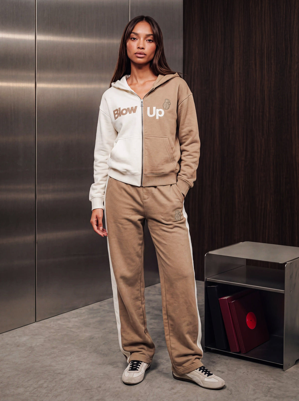 Cropped Hoodie Ivory & Tan